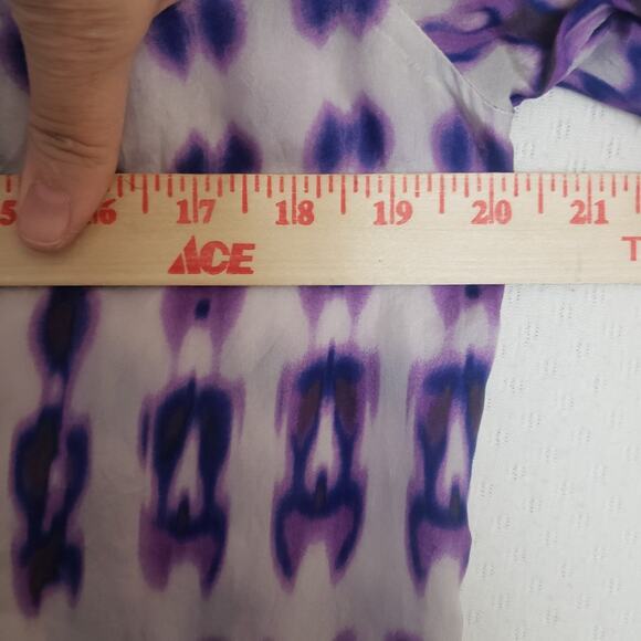 Velvet Brand Women’s 100% Silk Purple Printed Peasant Blouse Tunic Boho‎ Med - Picture 7 of 11